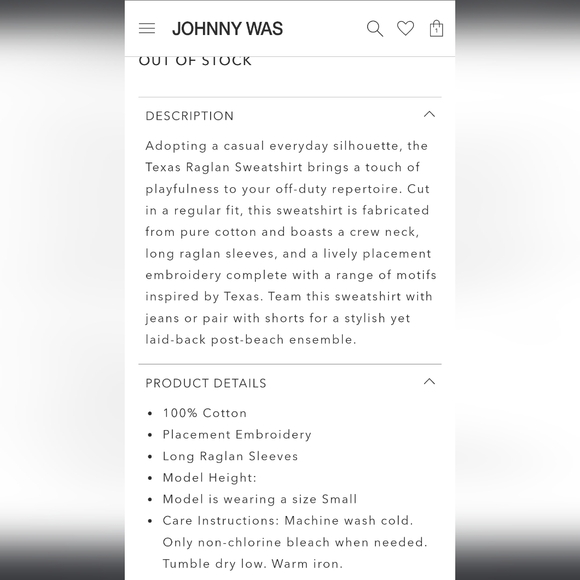 Johnny Was Texas Raglan NWT Navy Sweater Embroidery M Sweatshirt - Picture 14 of 14